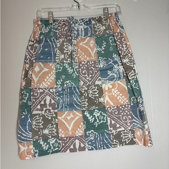 Orvis Dresses & Skirts - Orvis Size 6 Cotton Drawstring Elastic Waist Patchwork Casual Pull-On Skirt